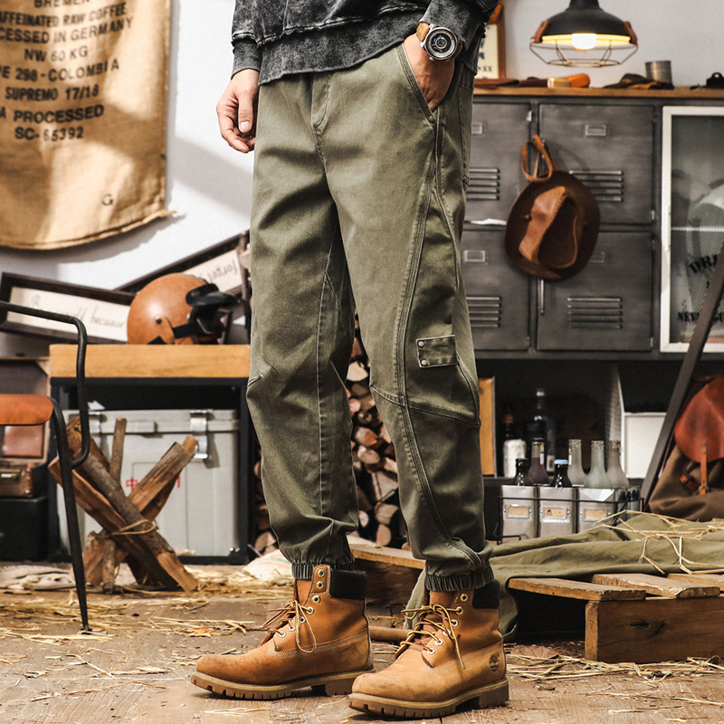 美式復古工裝褲子男秋季戶外潮牌寬鬆大碼水洗休閒長褲男士束腳褲