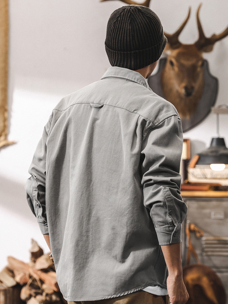 美式復古長袖襯衫男春季寬鬆休閒2025新款阿美咔嘰工裝襯衣外套男