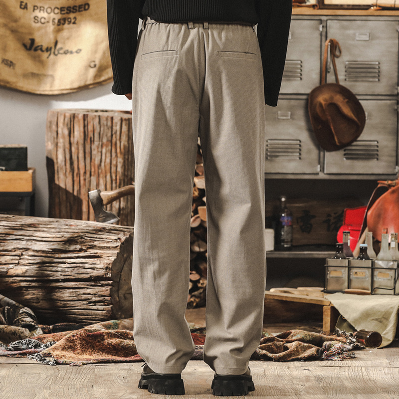 美式復古直筒格紋肌理高級感西褲男秋冬款潮牌商務通勤寬鬆休閒褲