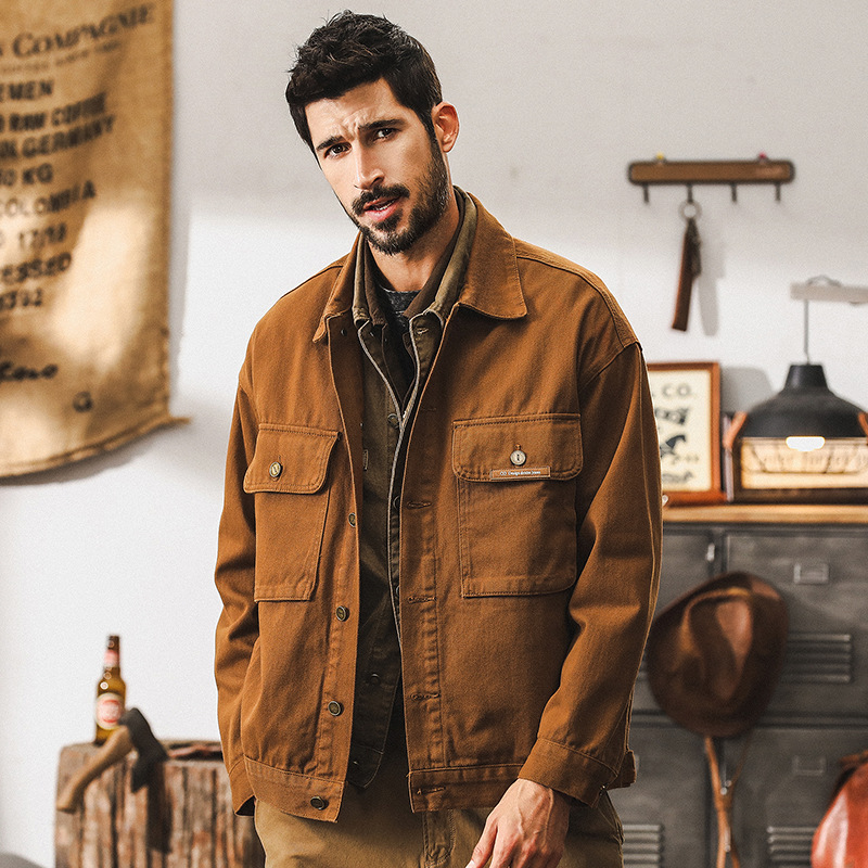 美式復古夾克男秋季2025新款潮牌硬漢戶外獵裝帥氣休閒工裝外套男