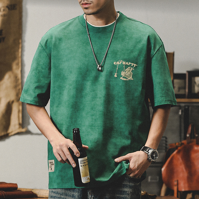 杰雷諾美式經典復古重磅T恤男短袖夏季潮牌寬鬆趣味印花半袖上衣T