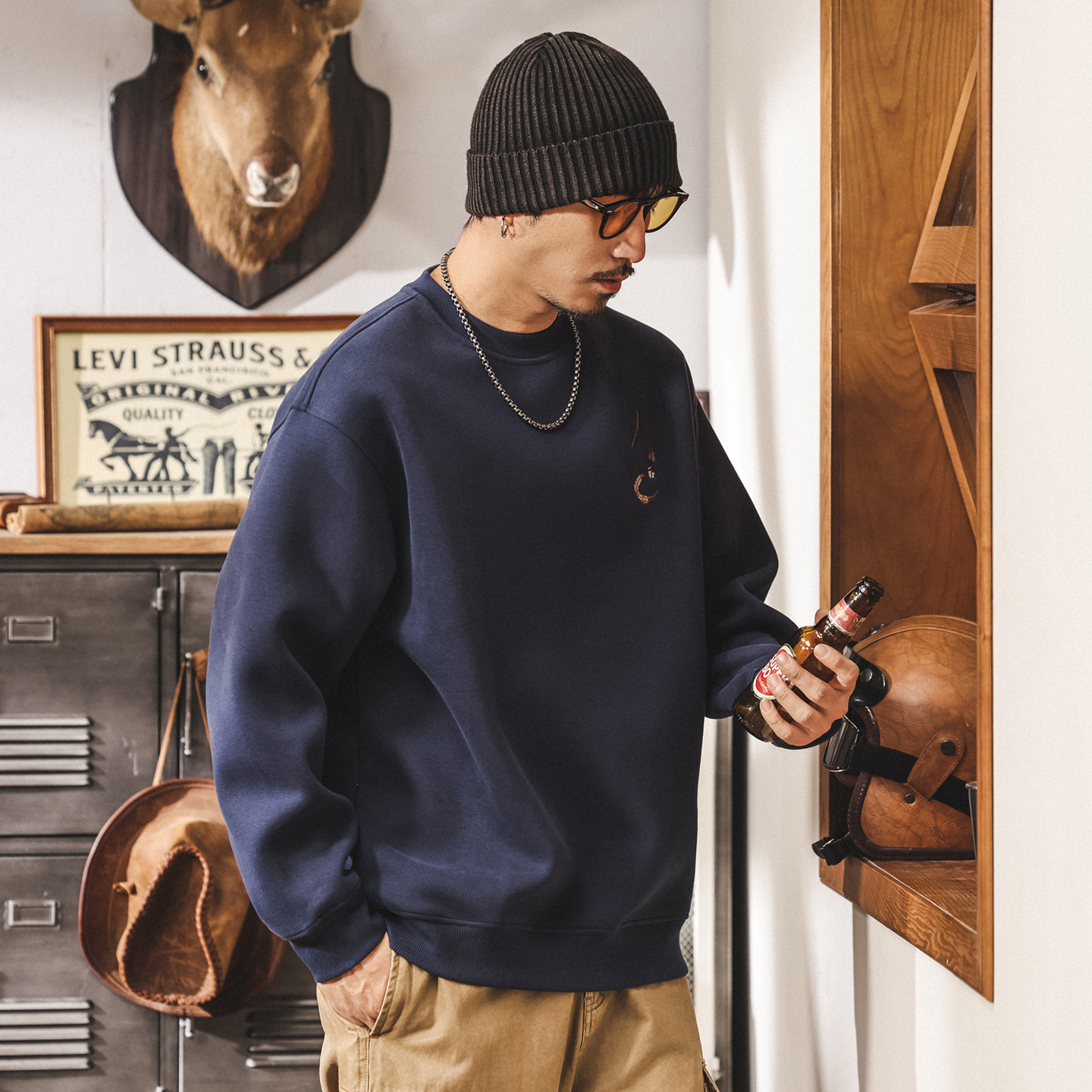 美式復古潮流刺繡衛衣男春秋新款420g重磅寬鬆大碼長袖休閒上衣男