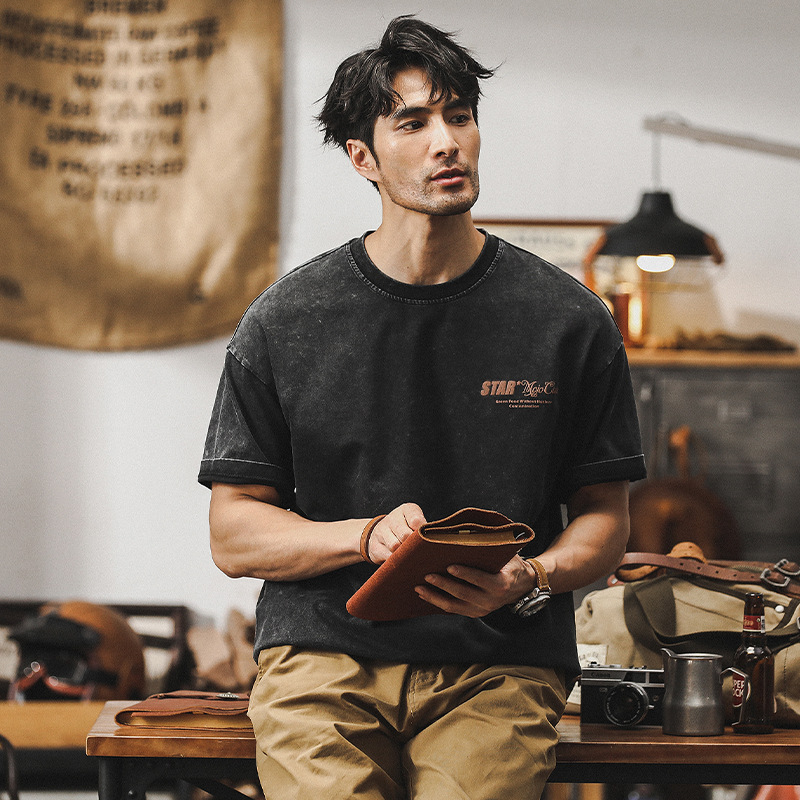 美式重磅短袖T恤男夏季寬鬆大碼潮牌2024新款水洗復古半袖男體恤