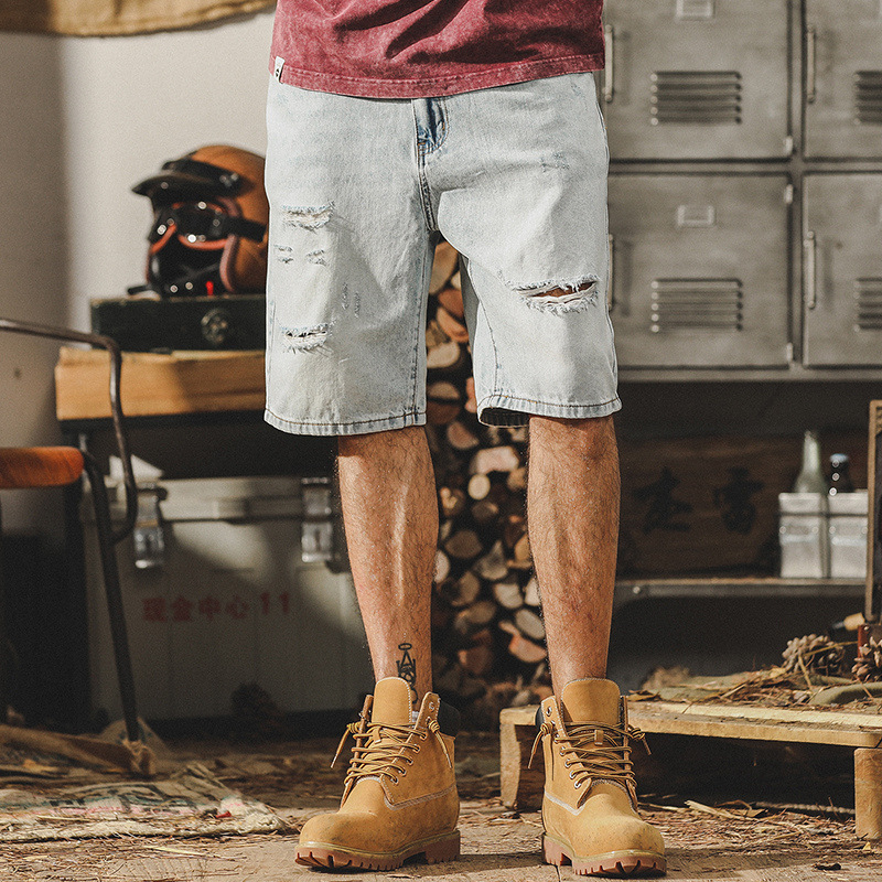 杰雷諾美式經典復古乞丐破洞牛仔短褲男寬鬆潮流夏季休閒五分褲男