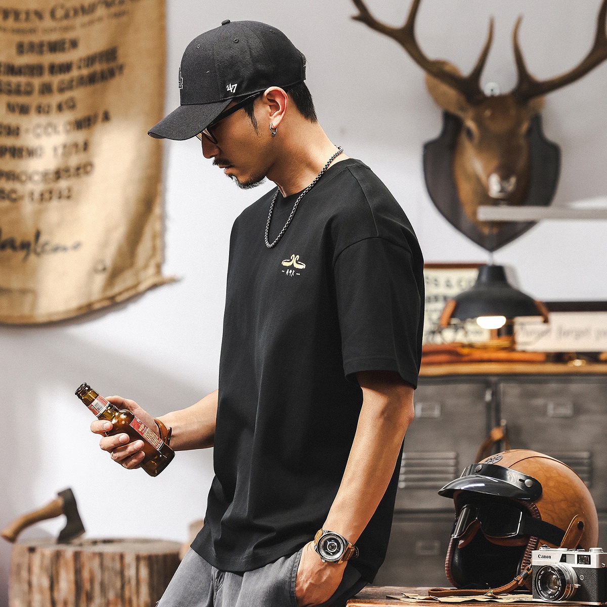 7A抗菌冰皮涼感T恤男夏季短袖2025新款潮牌緊箍咒印花休閒半袖男