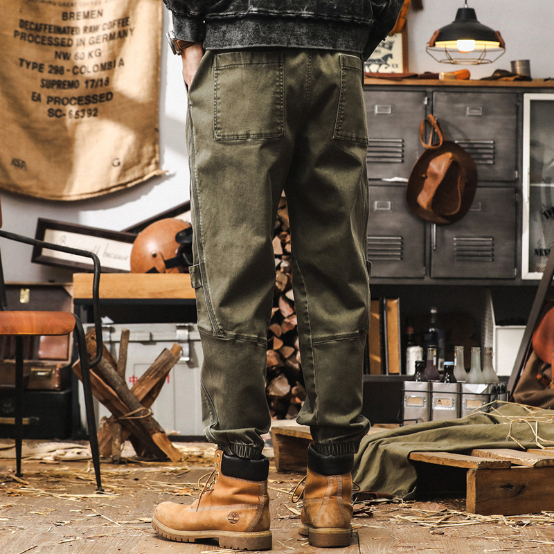 美式復古工裝褲子男秋季戶外潮牌寬鬆大碼水洗休閒長褲男士束腳褲