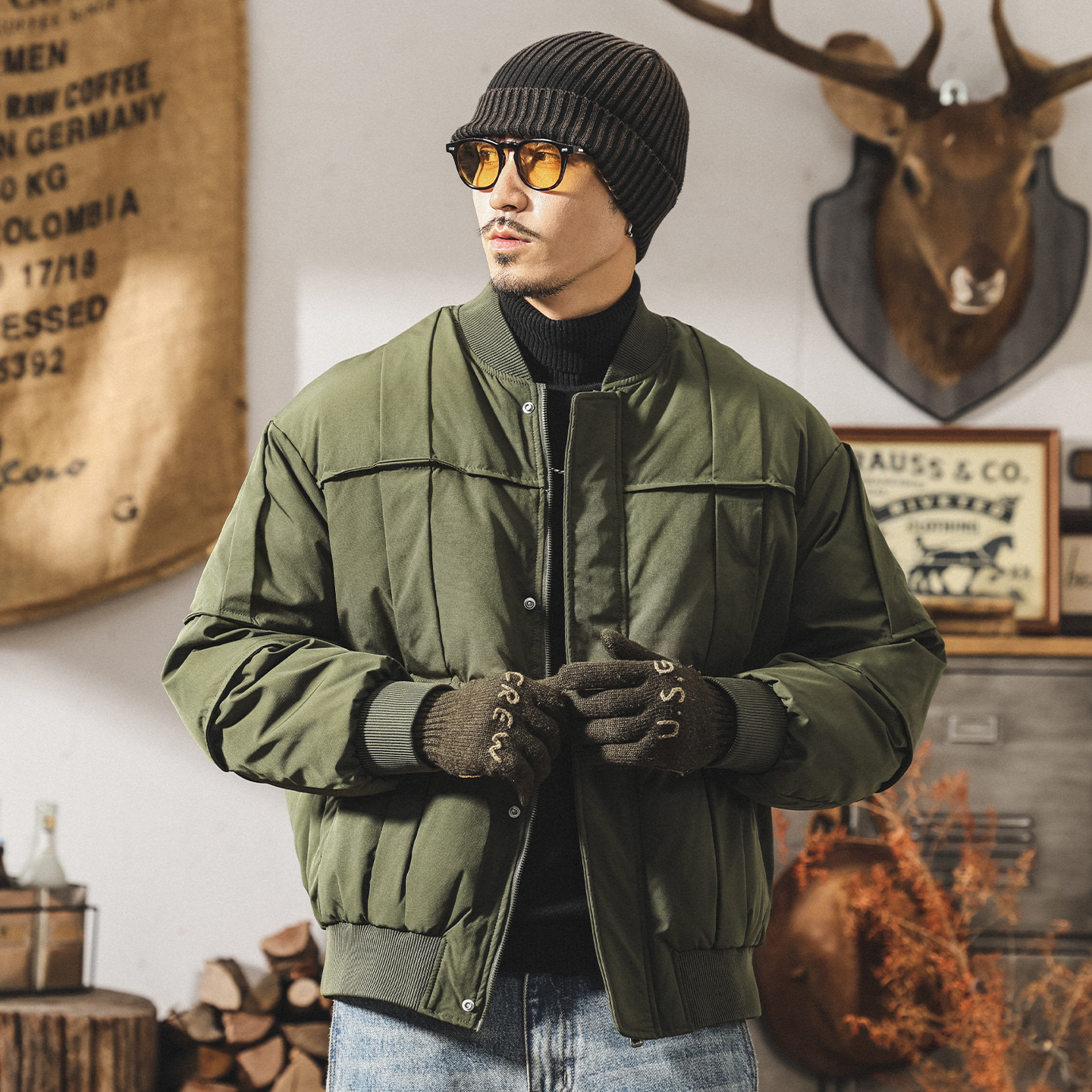 美式復古純白鴨絨工裝羽絨服男冬季加厚軍事風外套男保暖麪包服男