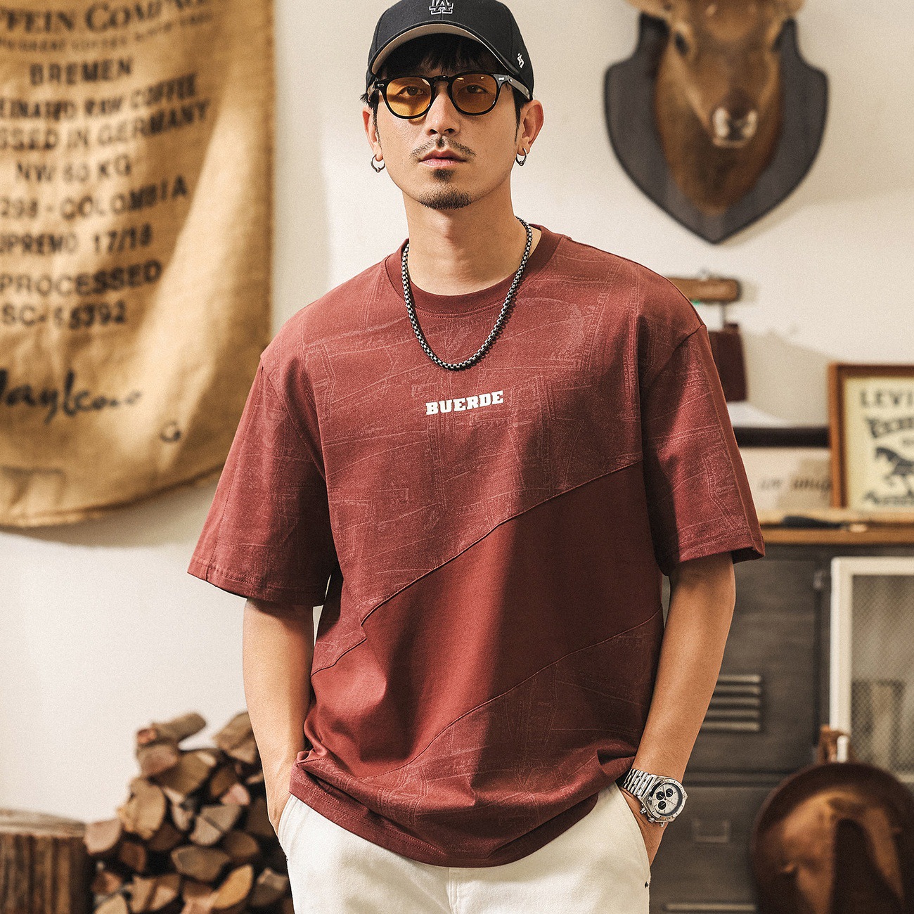 美式復古重磅T恤短袖男款夏季2026新款潮牌印花寬鬆半袖體恤