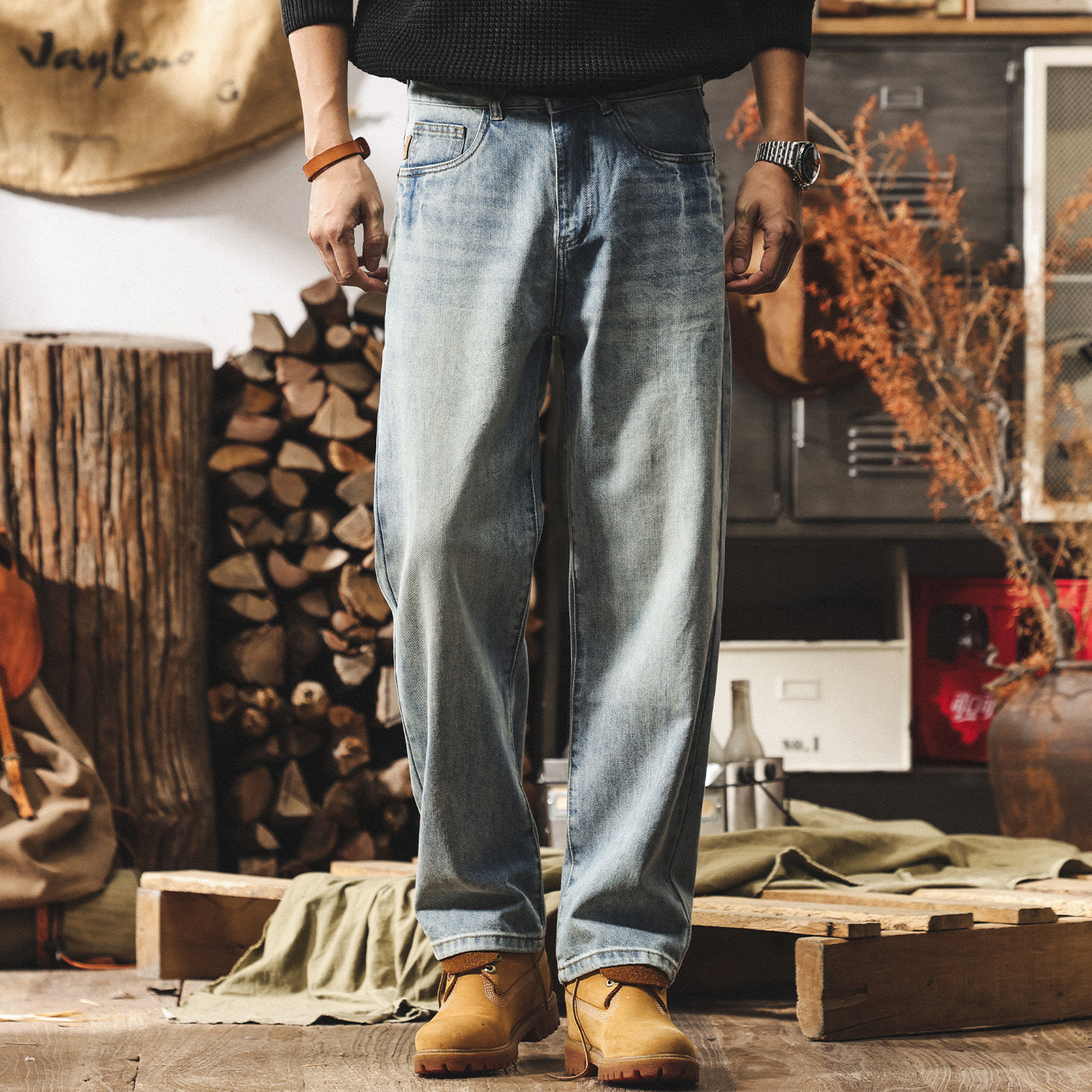 美式復古水洗牛仔褲男款寬鬆直筒長褲春季2026新款潮牌休閒褲子男