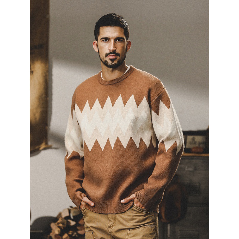 美式復古重磅安迪絨毛衣男冬季寬鬆潮牌民族風古著加厚針織衫外套