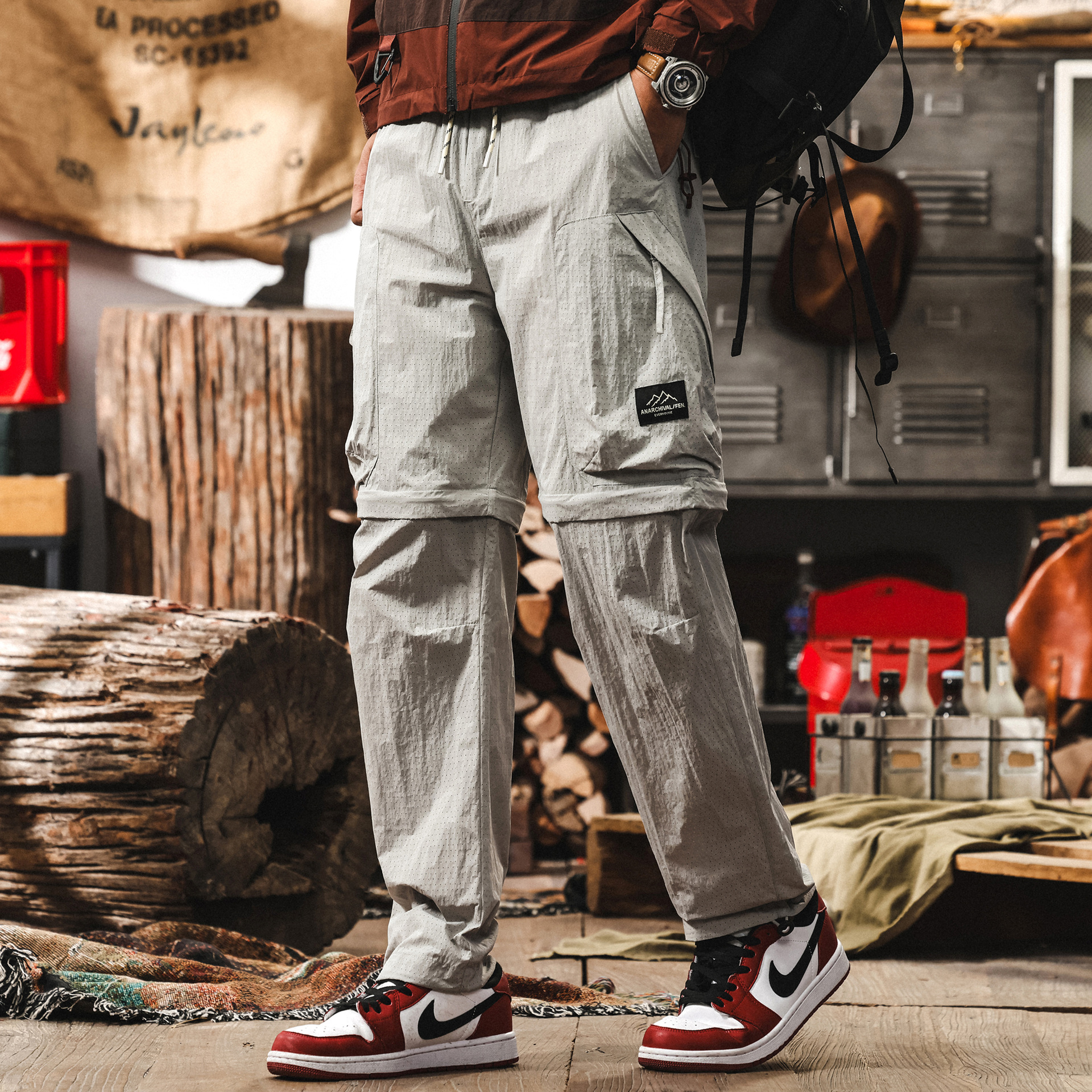 冰絲涼感薄款工裝褲子男夏季可拆卸機能風戶外徒步長褲速干休閒褲