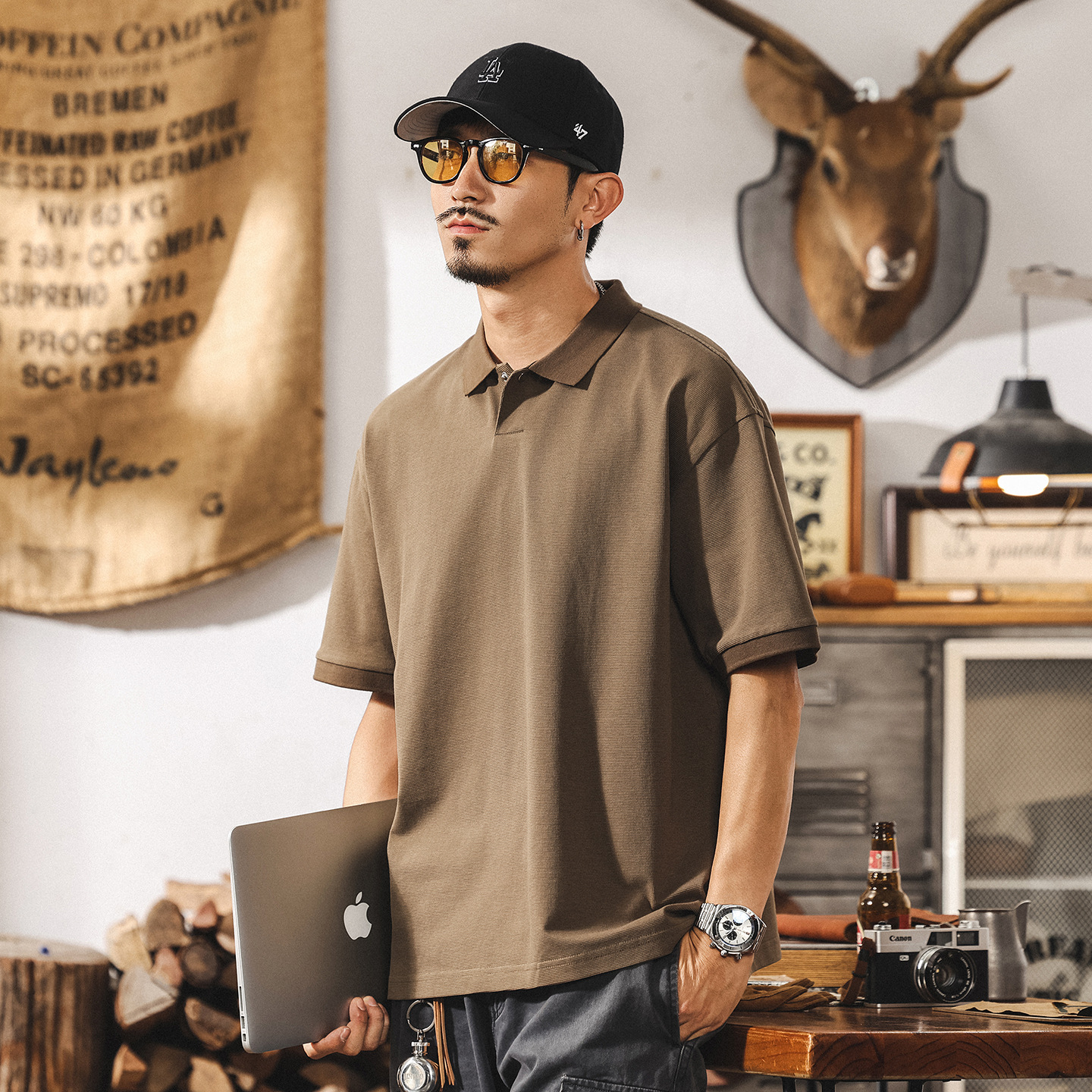 夏季新款涼感冰絲polo衫男士短袖索羅娜T恤男寬鬆大碼休閒體恤男T