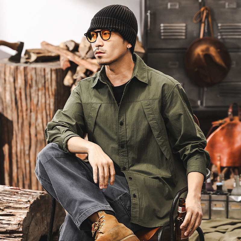 美式復古32支長袖襯衫男春季2025新款山系輕戶外休閒襯衣外套