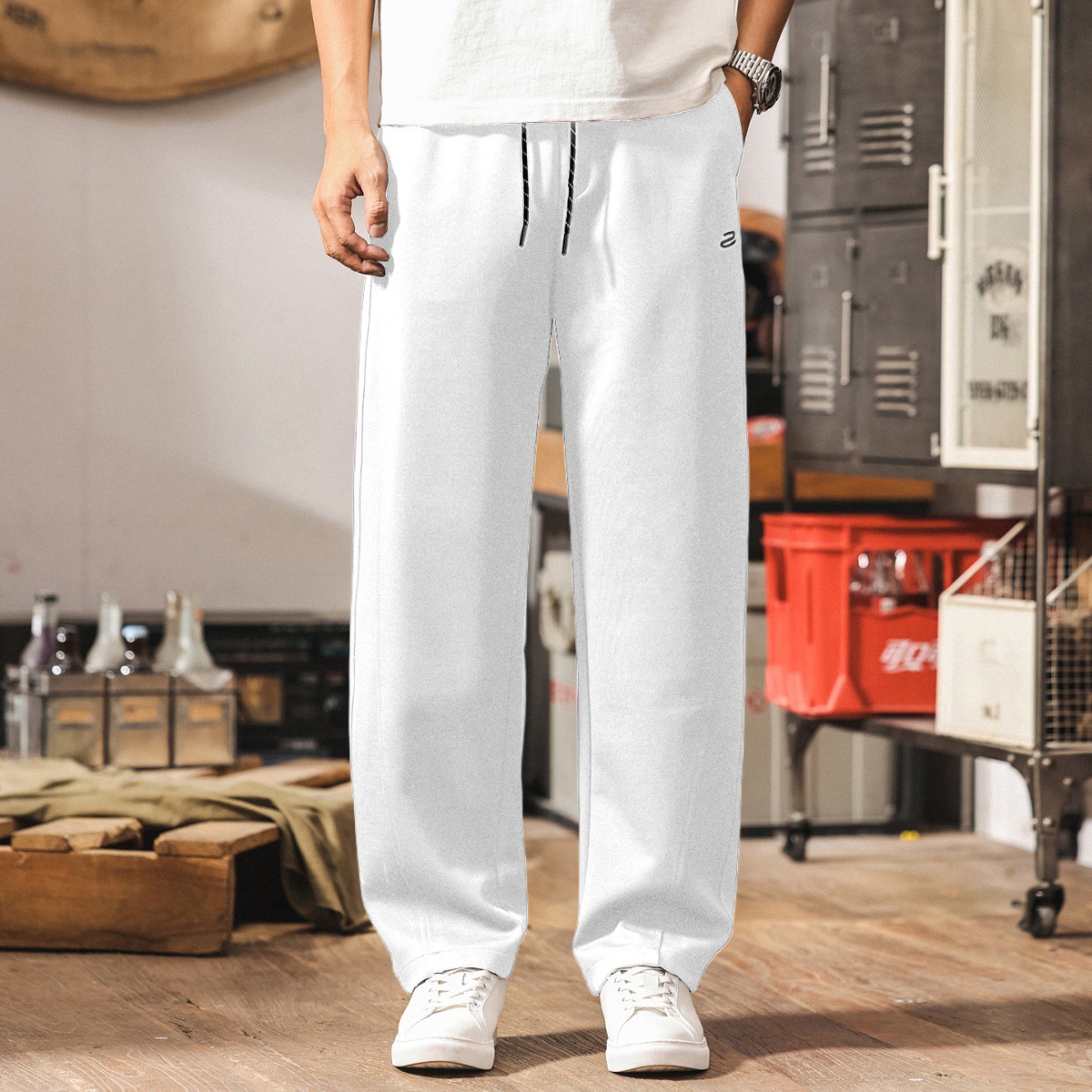 寬鬆垂順鬆弛感褲子男夏季新款寬鬆衛褲潮牌彎刀褲男士直筒休閒褲