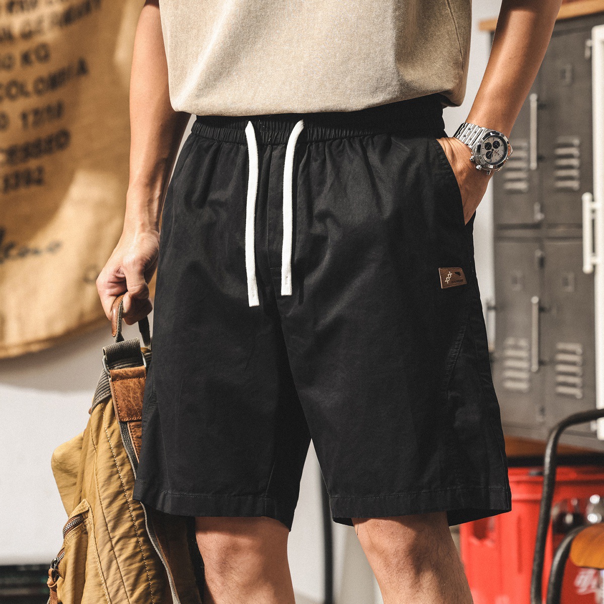 美式復古卡其色短褲男夏季新款透氣五分褲男士寬鬆休閒沙灘褲男褲