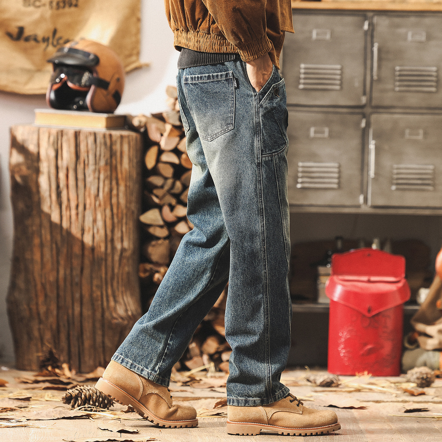 美式復古工裝褲子男秋季牛仔褲男潮牌2025直筒男士寬鬆休閒長褲潮