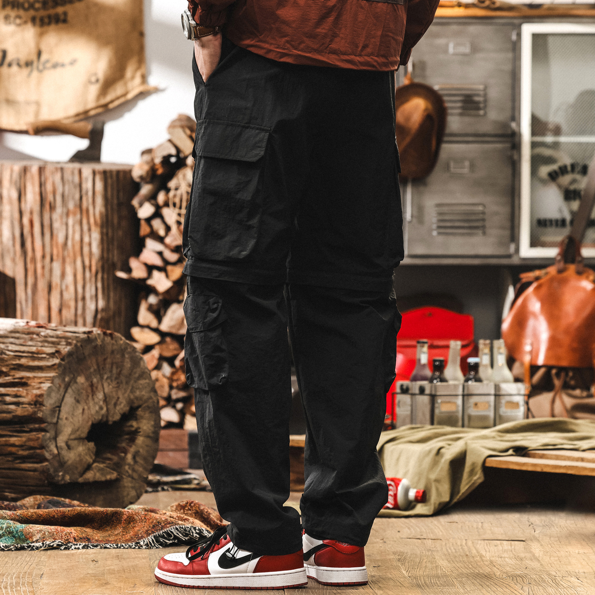 戶外可拆卸兩穿工裝褲子男夏季機能風直筒休閒褲寬鬆冰絲速幹長褲