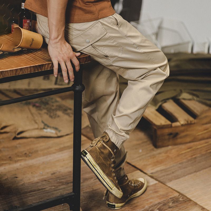 美式薄款工裝褲子男夏季2024年新款寬鬆直筒男士休閒褲哈倫束腳褲