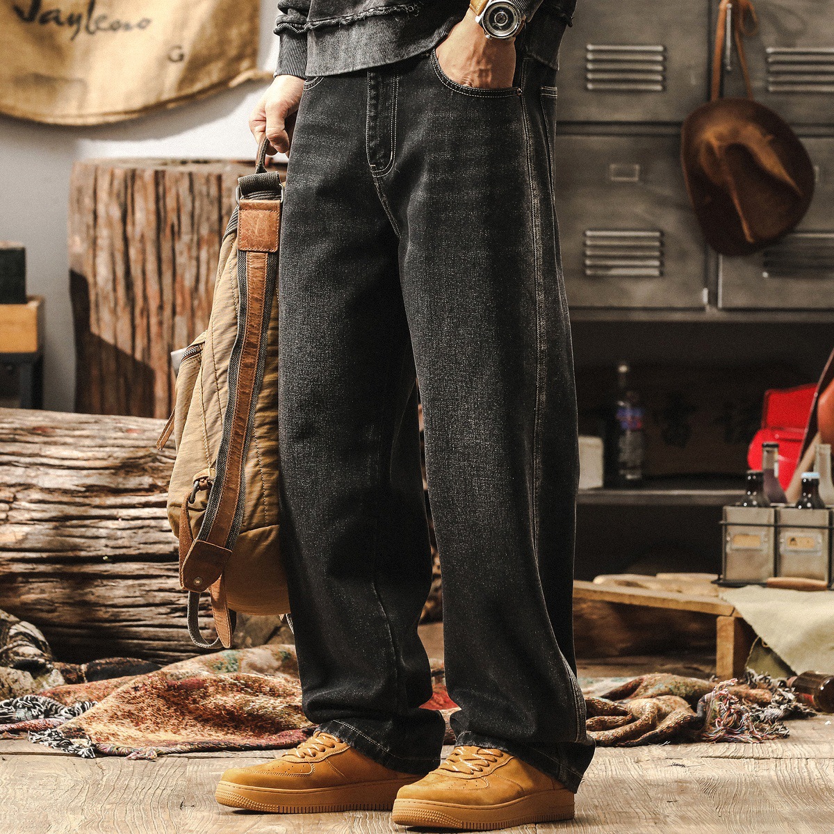 美式復古cleanfit闊腿牛仔褲男秋季新款潮牌寬鬆直筒休閒褲子男款