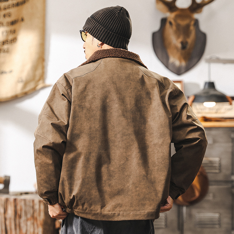 美拉德扎染復古羊羔絨外套男冬季加厚棉衣男士戶外工裝夾克棉服男