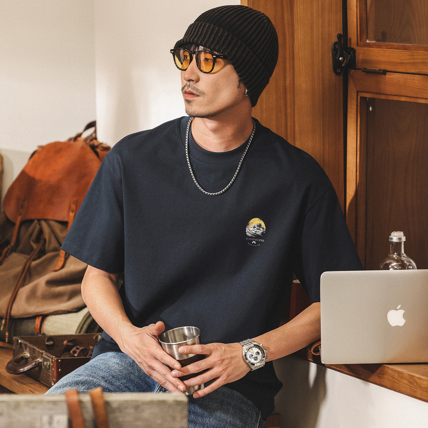 美式復古山系立體印花T恤男款夏季2026新款潮流短袖寬鬆男士上衣