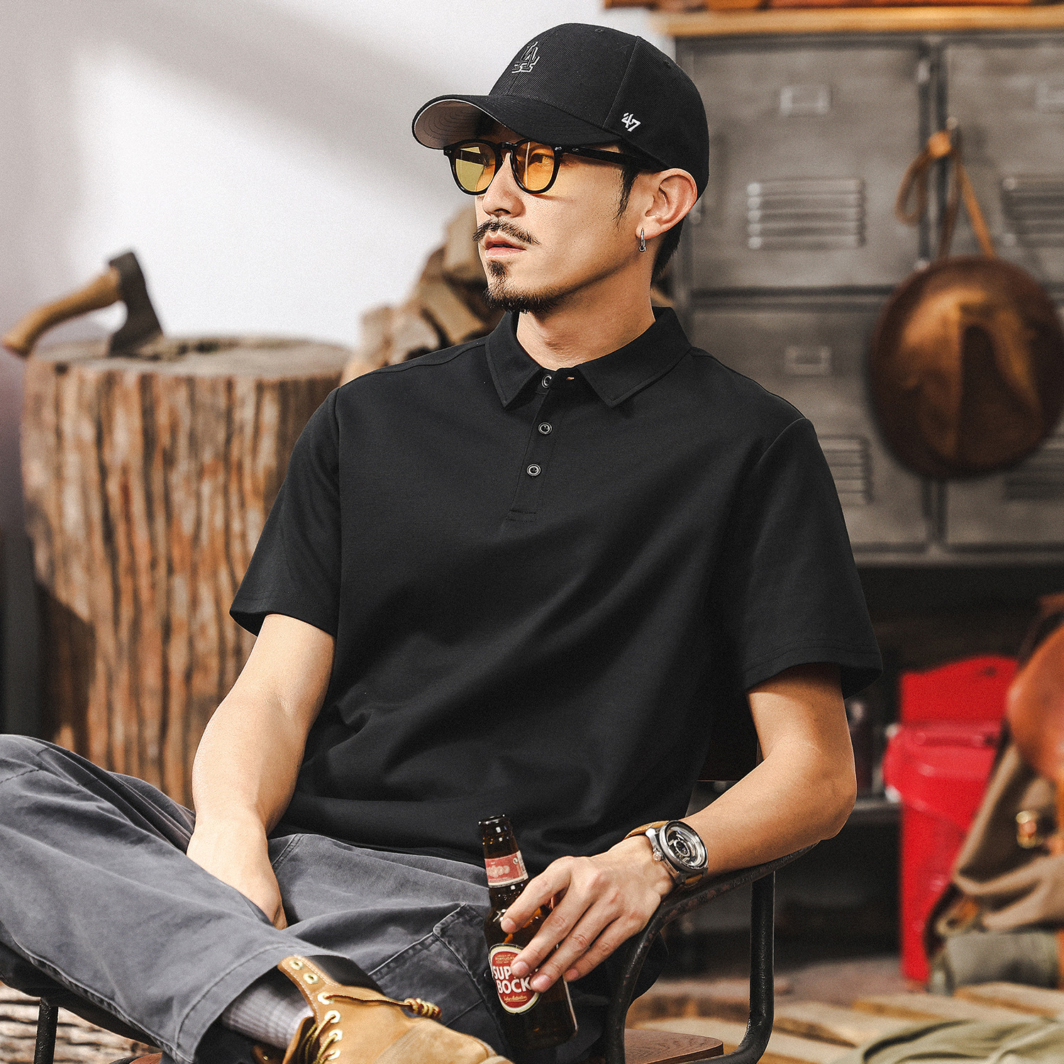 索羅娜冰氧棉T恤男涼感速乾短袖男夏季2025新款潮牌休閒POLO衫男