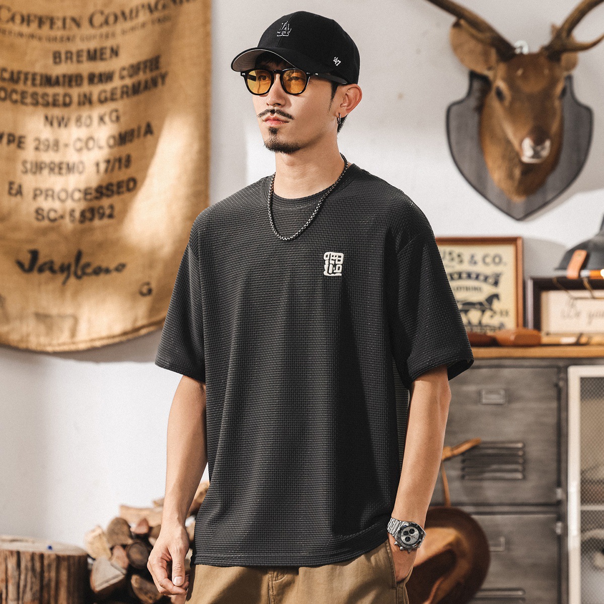 冰絲涼感抑菌男士t恤短袖夏季2025新款寬鬆速幹防曬休閒半袖上衣