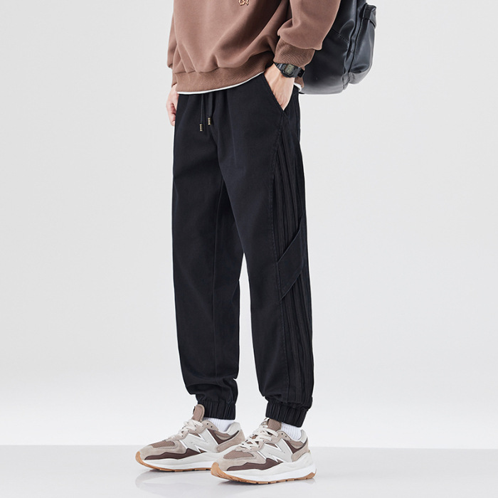 美式復古工裝褲男寬鬆潮流秋季拼接潮牌褲子男春秋直筒束腳休閒褲