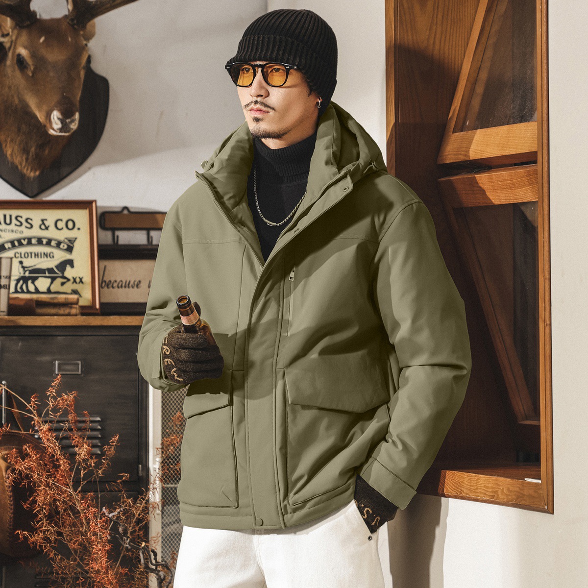 美式復古90鴨絨工裝羽絨服男連帽保暖抗寒防風派克服男士冬季外套