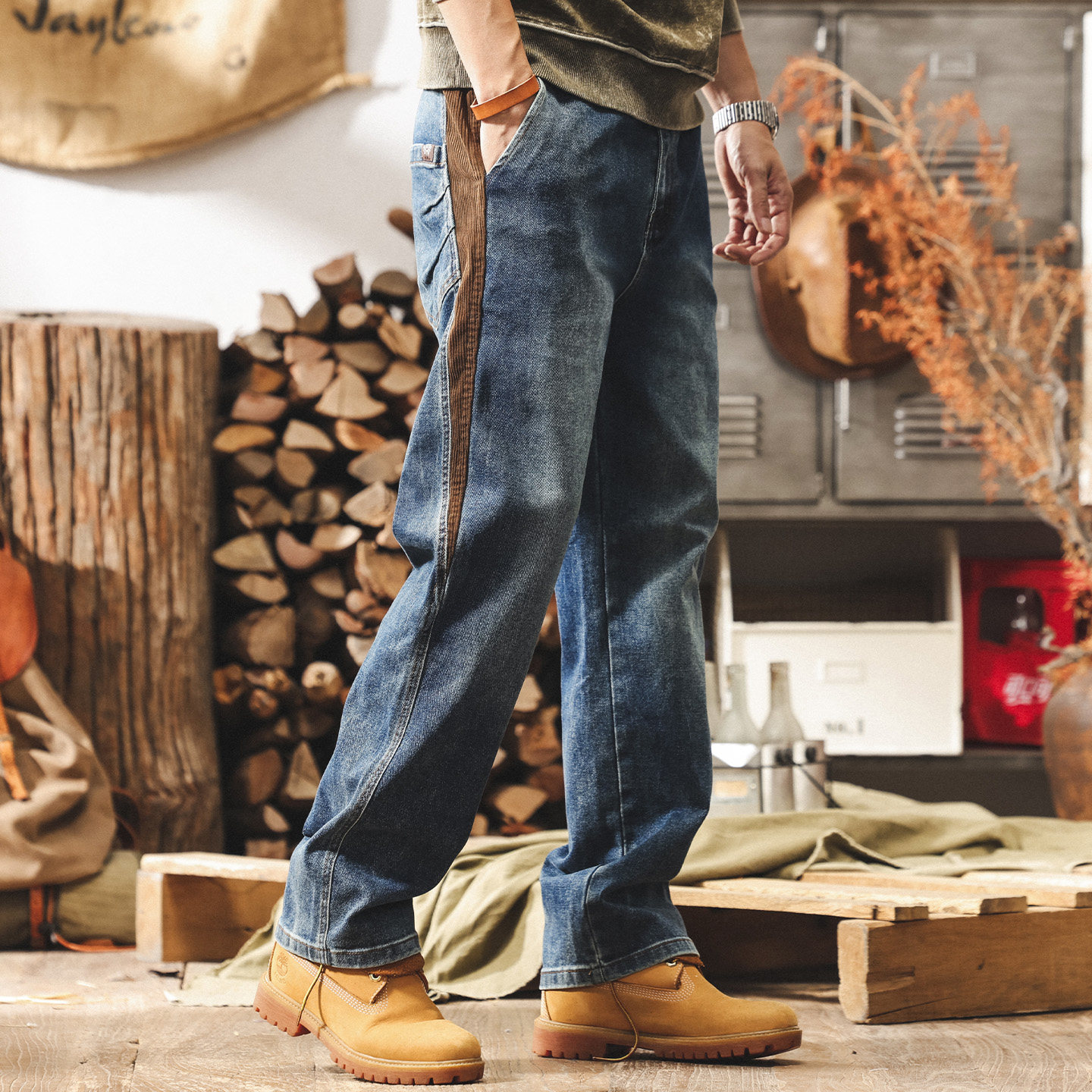 美式復古重磅拼接牛仔褲男2026新款寬鬆直筒褲子男春季潮牌休閒褲