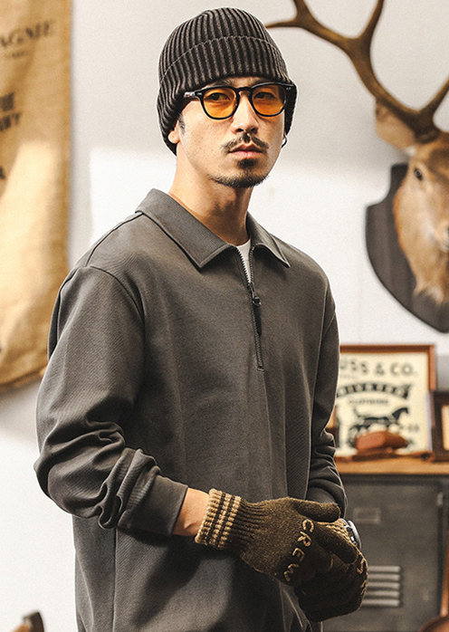 美式復古350g重磅衛衣男秋冬季保暖衣服潮牌寬鬆帥氣半拉鏈POLO衫