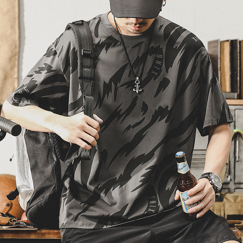 杰雷諾冰絲T恤男短袖夏季2024潮牌美式圓領冰感半袖體恤上衣薄款