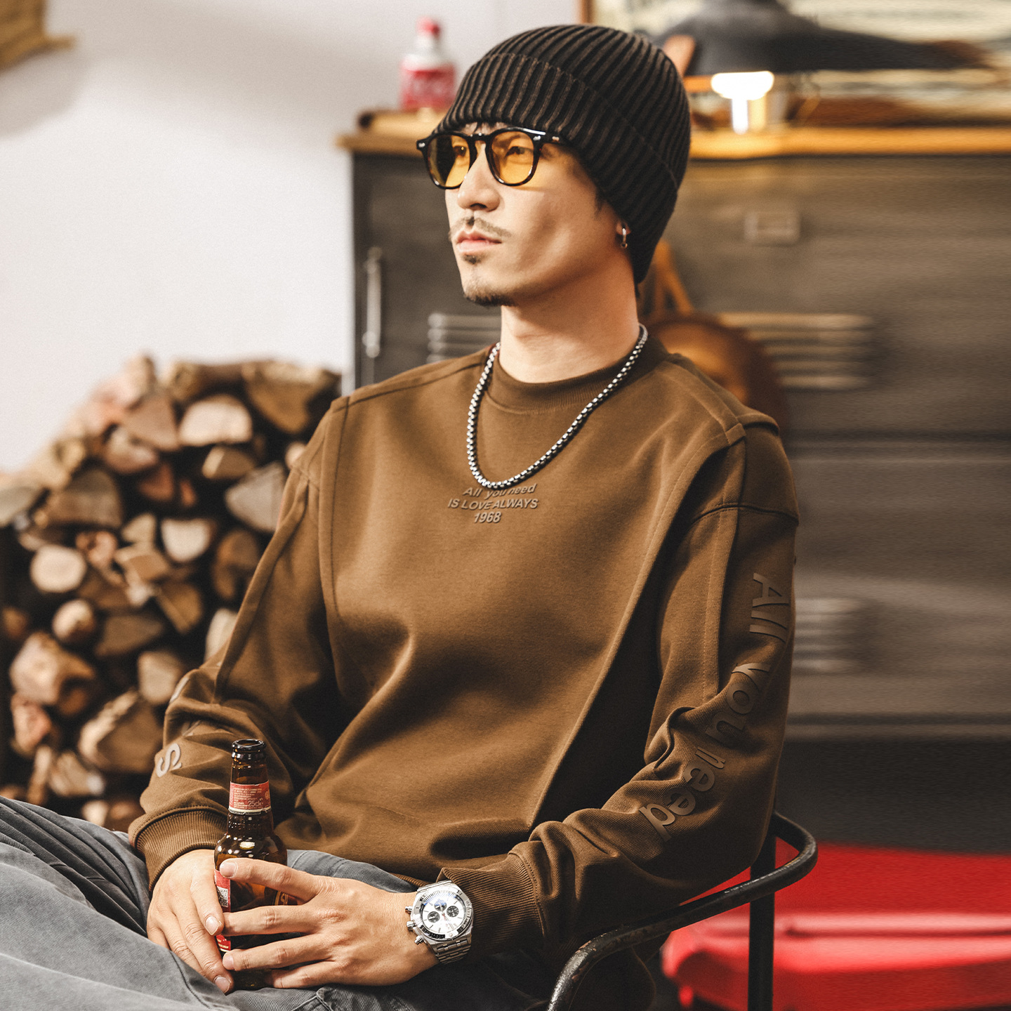 美式復古廓形重磅衛衣男春秋新款潮牌設計感結構寬鬆大碼男士上衣