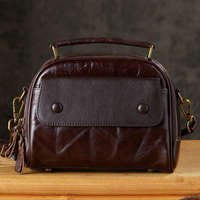 原創手工真皮男包通勤單肩斜挎包頭層植鞣牛皮復古休閒手提背包女