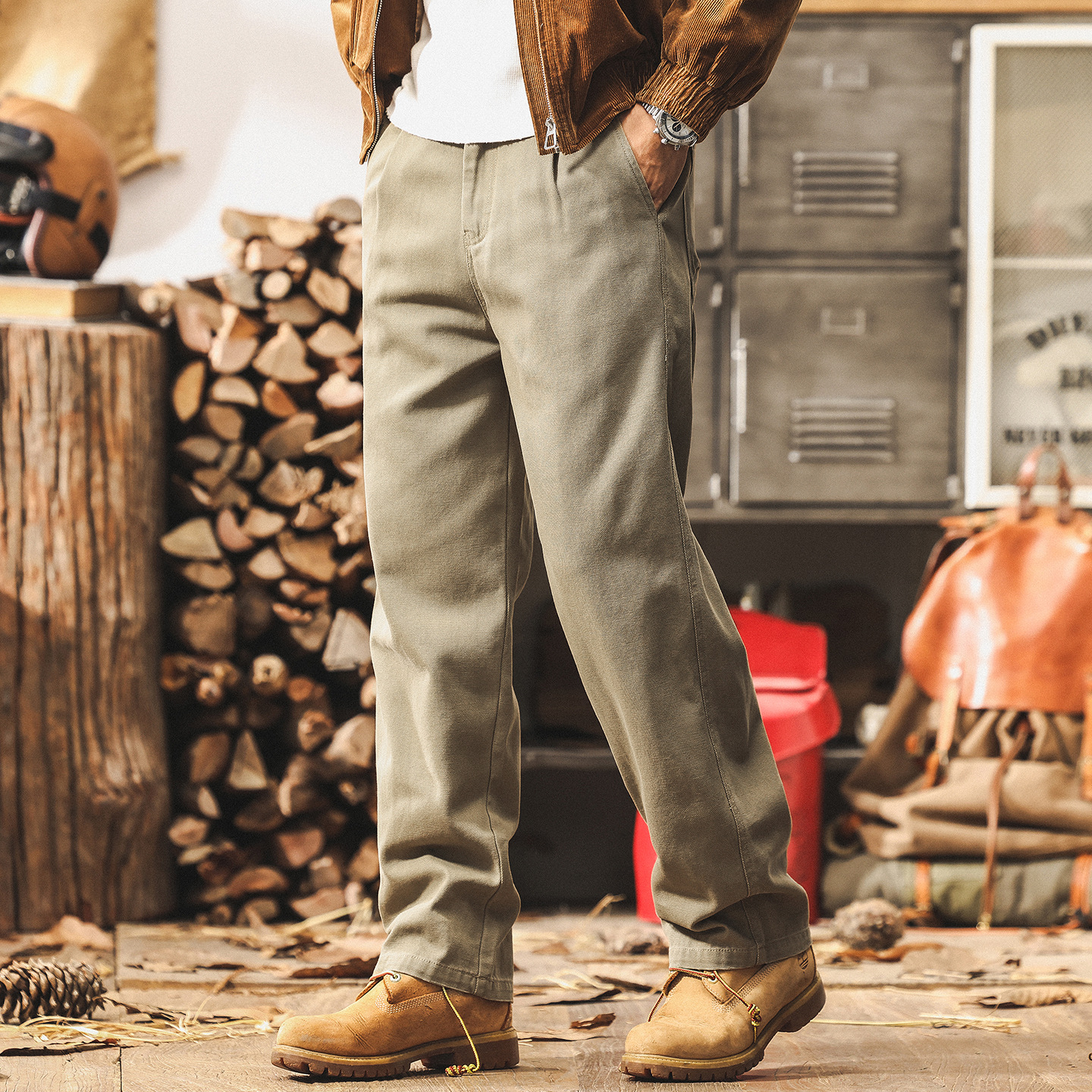 美式復古卡其色工裝褲子男款秋季潮牌男士長褲新款寬鬆直筒休閒褲