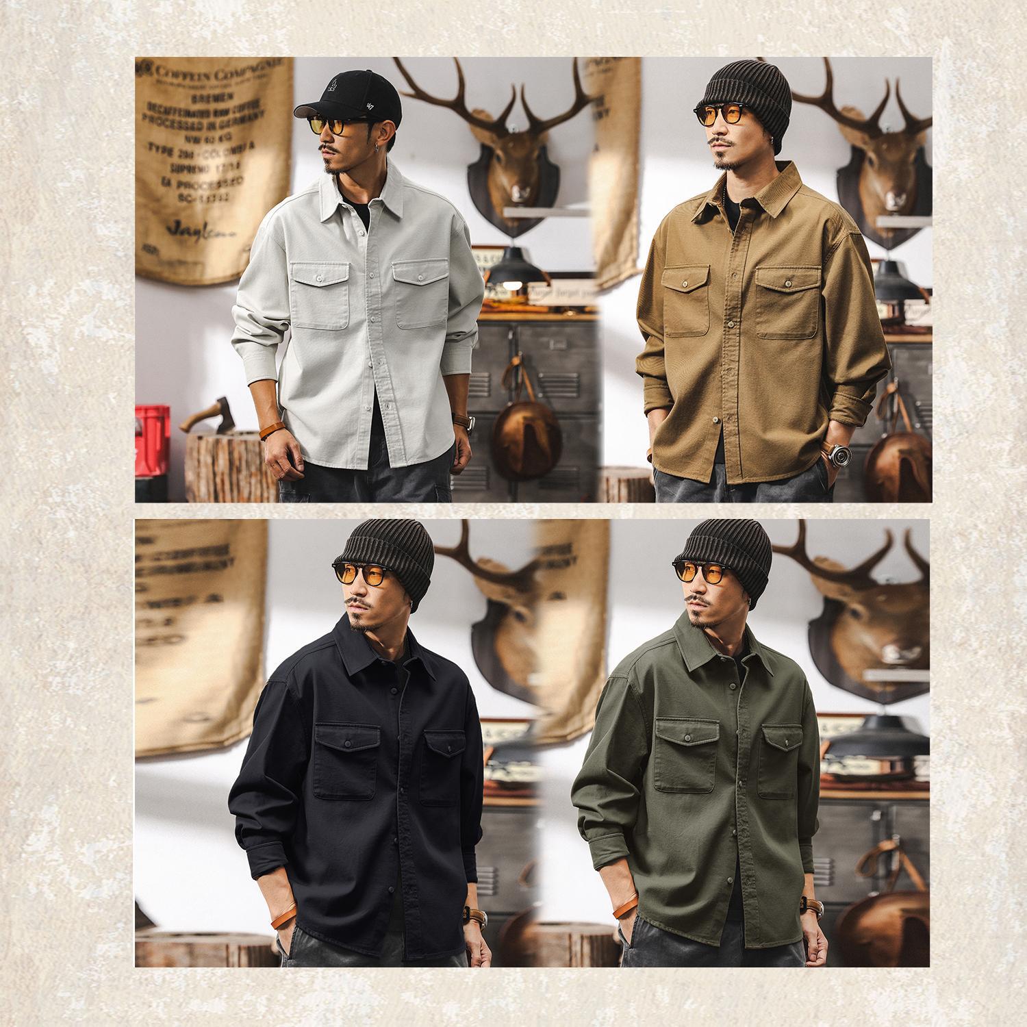 萊賽爾天絲垂感工裝襯衫男長袖2025新款春秋簡約美式復古寬鬆夾克