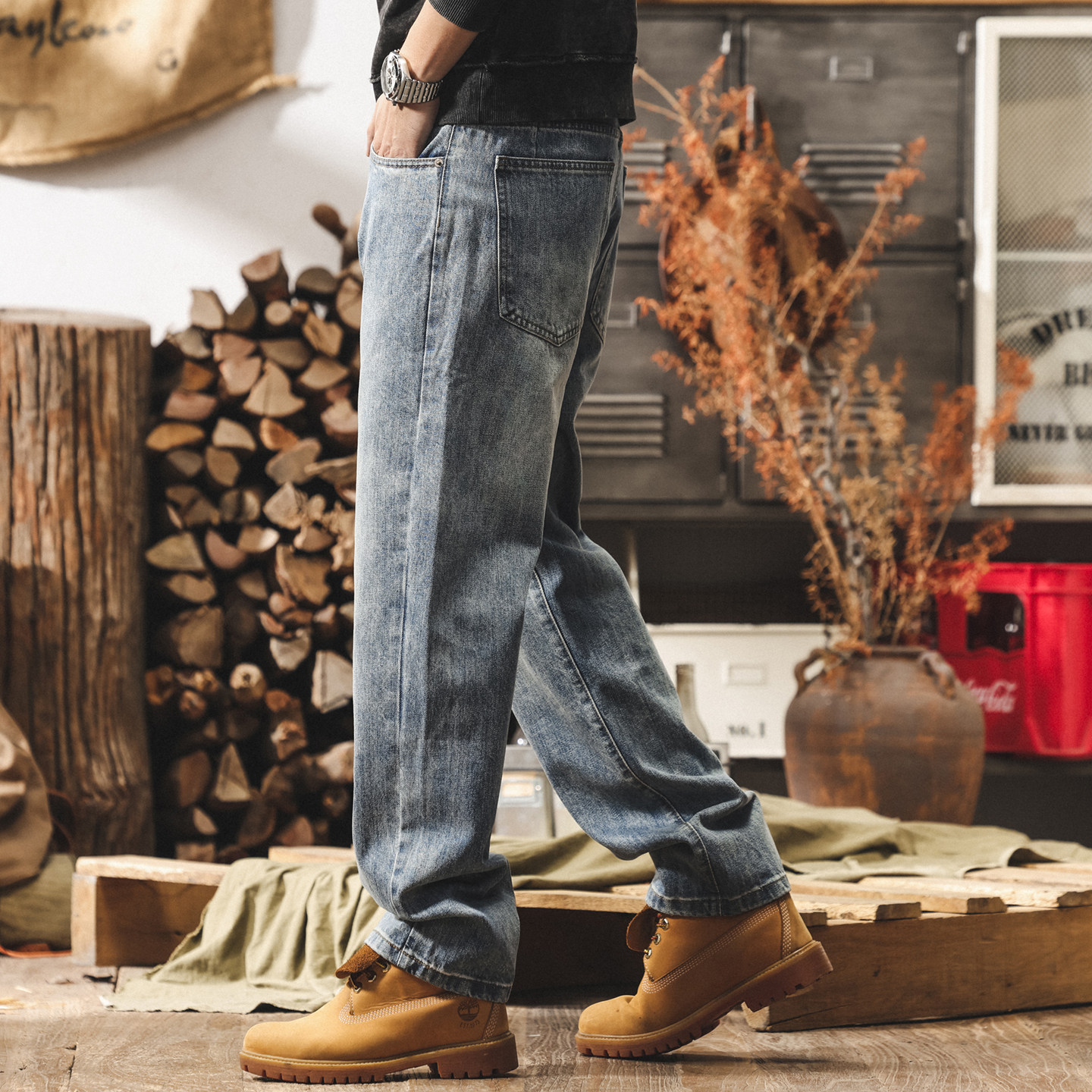 美式復古加絨牛仔褲男2026新款潮牌直筒冬季加厚褲子寬鬆休閒褲男