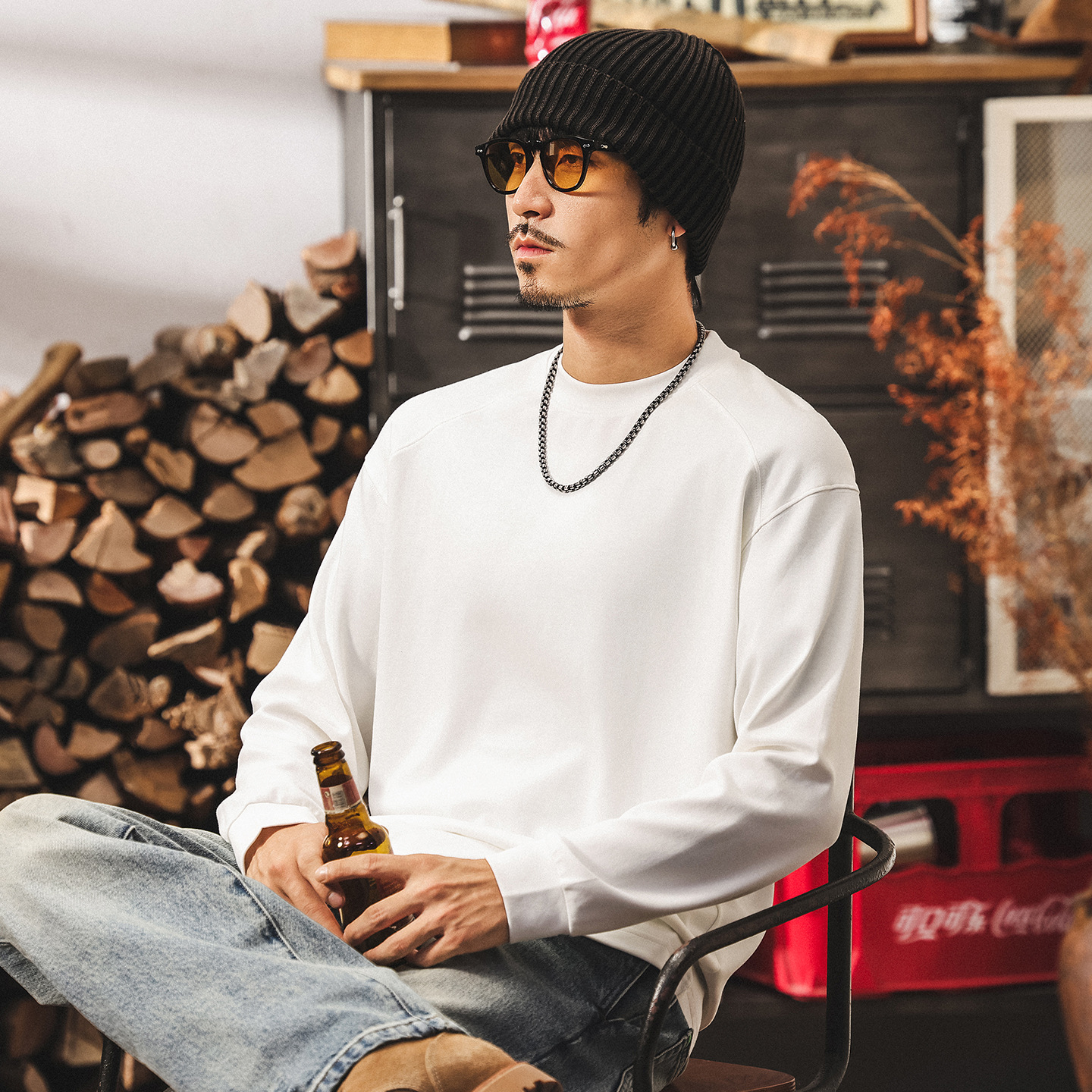 親膚軟糯莫代爾300g重磅衛衣男春秋新款寬鬆暖絨內搭T恤打底衫男