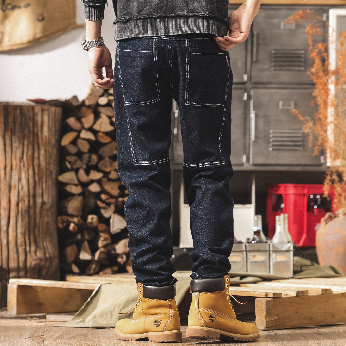 美式復古丹寧水洗直筒牛仔褲男2026春季新款原色潮流寬鬆休閒褲男