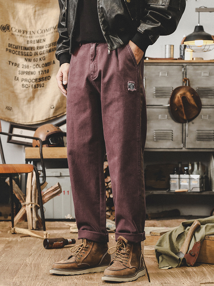 美式複古重磅工裝褲子男秋季2024新款男士休閑褲寬松大碼直筒長褲