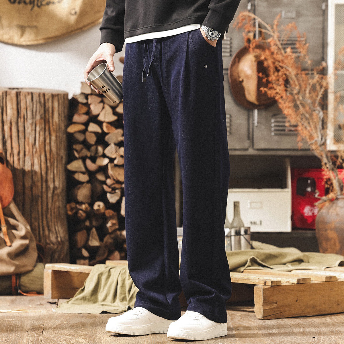 美式復古仿牛仔重磅休閒褲子男士春季2026新款潮牌寬鬆直筒長褲男