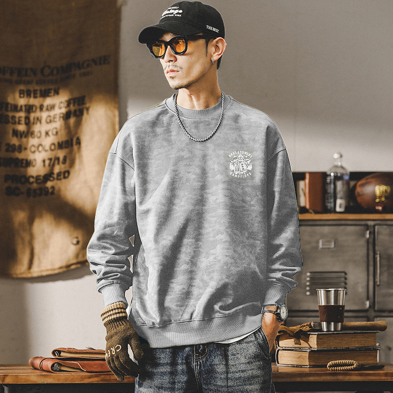 杰雷諾美式380g重磅迷彩麂皮絨衛衣男秋冬款寬鬆大碼打底衫上衣男