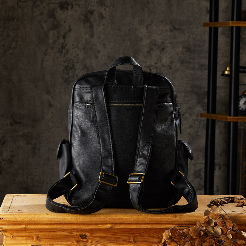 手工牛皮雙肩包男背包女士真皮休閒旅行包電腦包簡約潮流男包女包