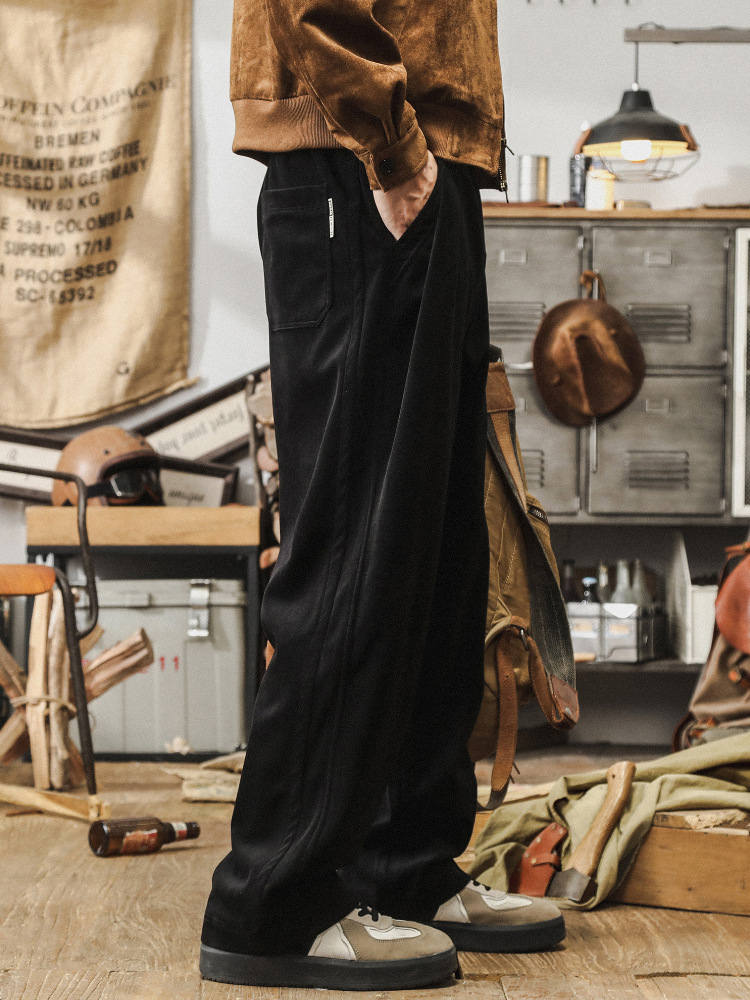 美式複古雪尼爾褲子男直筒寬松秋季潮牌垂感重磅衛褲男士休閑長褲