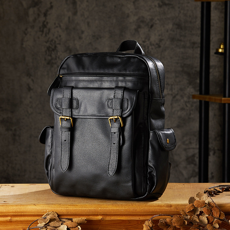 手工牛皮雙肩包男背包女士真皮休閒旅行包電腦包簡約潮流男包女包