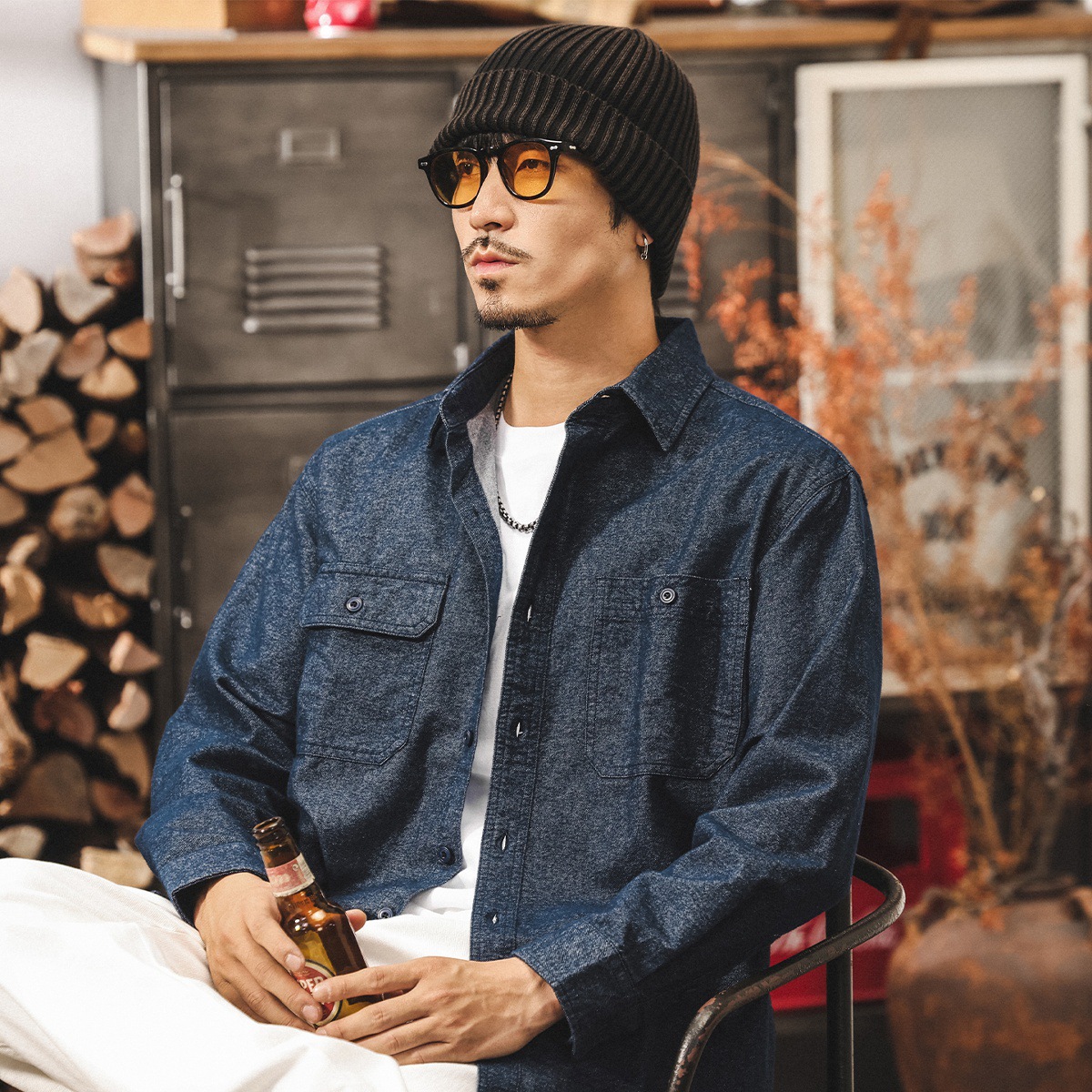 美式復古男士長袖襯衫春秋2025新款工裝寬鬆休閒襯衣秋季純棉外套