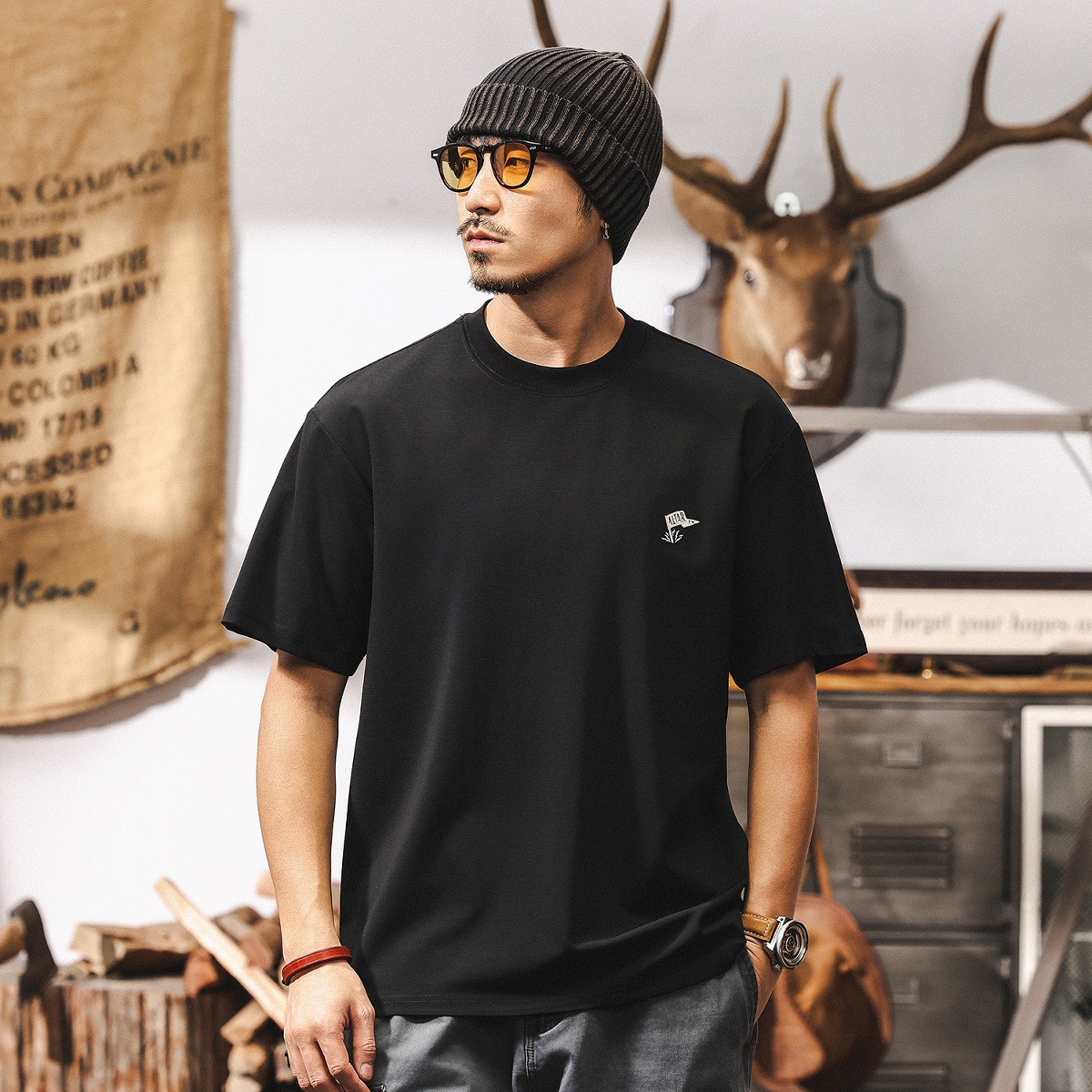 親膚順滑桑蠶絲萊賽爾T恤男士短袖夏季涼感2025新款美式休閒上衣T