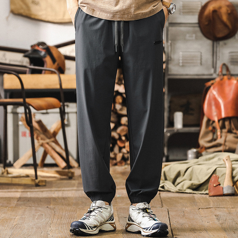 美式冰絲男士夏季薄款褲子男2024新款戶外速乾褲潮牌寬鬆休閒褲男