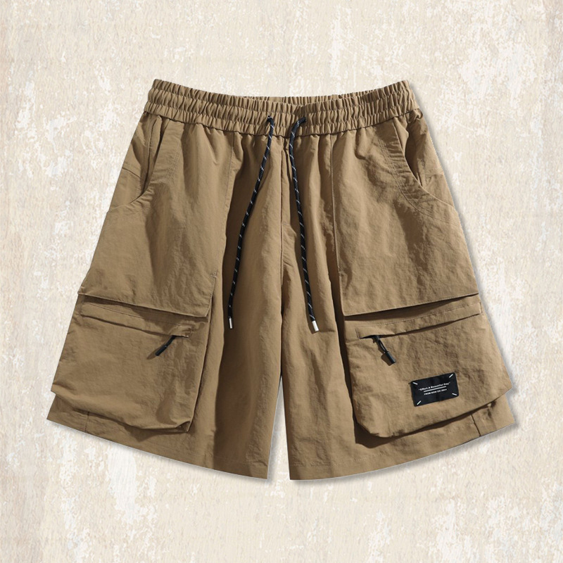 戶外機能速幹運動綠色工裝短褲男夏季薄款寬鬆大碼潮牌休閒五分褲