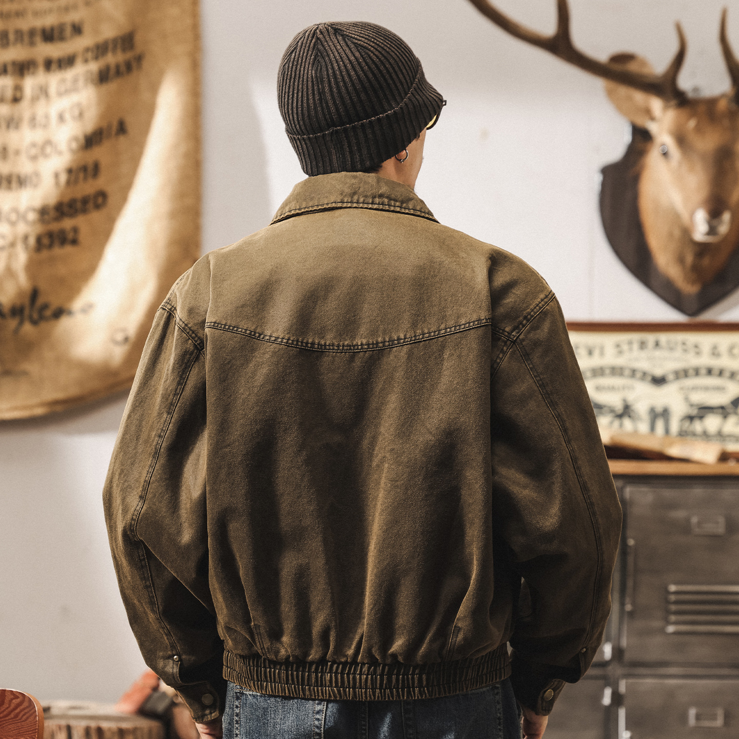 美式復古工裝油蠟皮夾克男秋季潮牌機車短款硬漢巴恩風外套男春秋